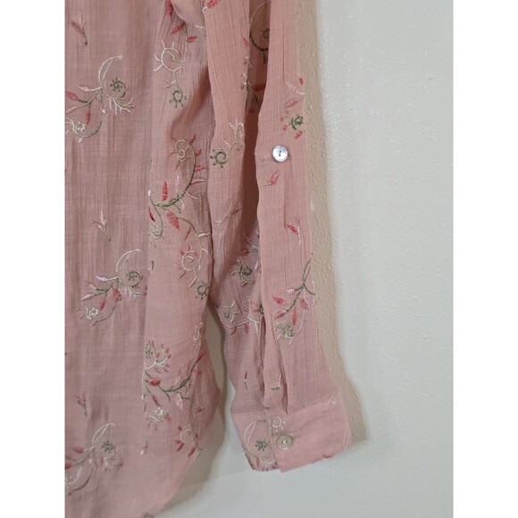 Anthropologie Fig & Flower Button Front Blouse Boho Top Embroidered Large Tab - Picture 7 of 11